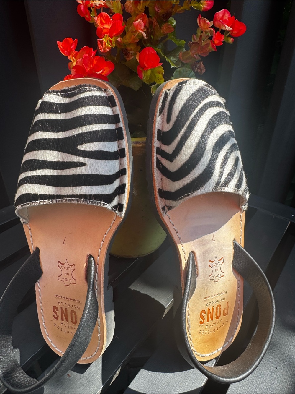 Pons Avarcas Zebra-Print Slingback Sandals in Black and White